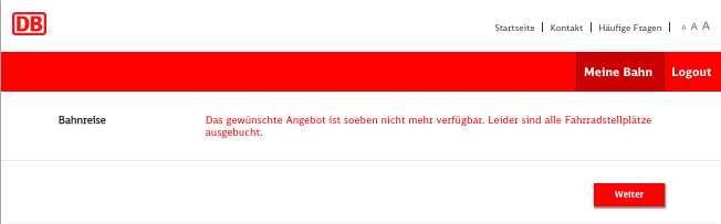 15.4.2019 - Leider keine Fahrradpl&auml;tze verf&uuml;gbar